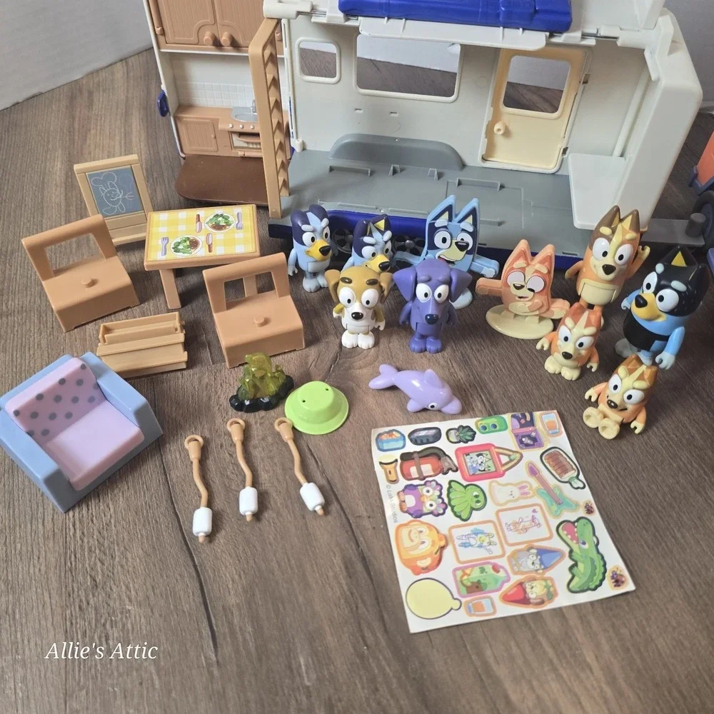 Bluey Lot Caravan Play Set Jeep Camper Figures Toy Hide Seek Scavenger Hunt Game